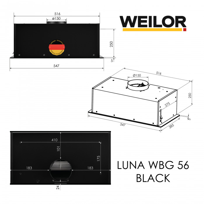 Витяжка повновбудована WEILOR LUNA WBG 56 BLACK