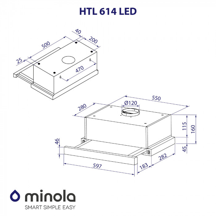 Витяжка телескопічна MINOLA HTL 614 BL LED
