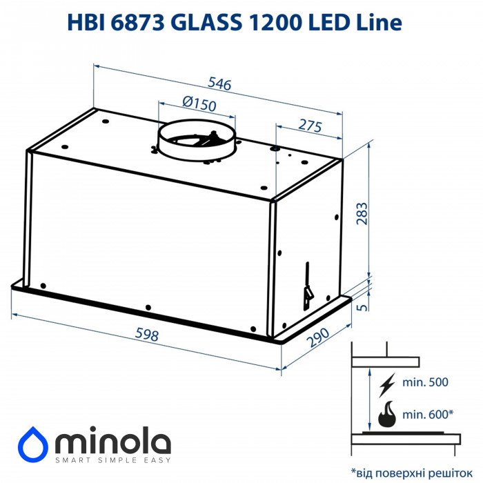 Витяжка повновбудовувана MINOLA HBI 6873 WH GLASS 1200 LED Line