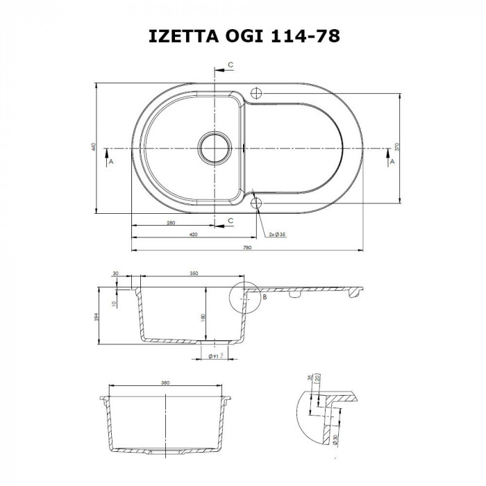 Мийка кухонна гранітна PERFELLI IZETTA OGI 114-78  WHITE