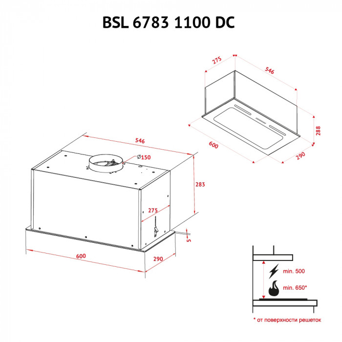 Витяжка повновбудована PERFELLI BSL 6783 BL 1100 DC