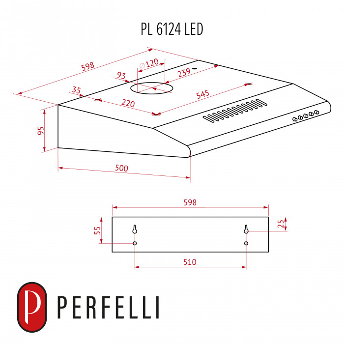Витяжка плоска Perfelli PL 6124 WH LED