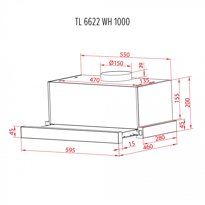Витяжка телескопічна PERFELLI TL 6622 WH 1000 LED