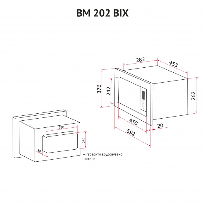 Повновбудована мікрохвильова піч PERFELLI BM 202 BIX