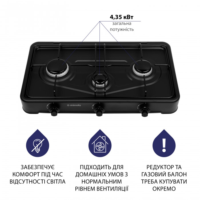 Настільна газова плита MINOLA TGH 300 BL