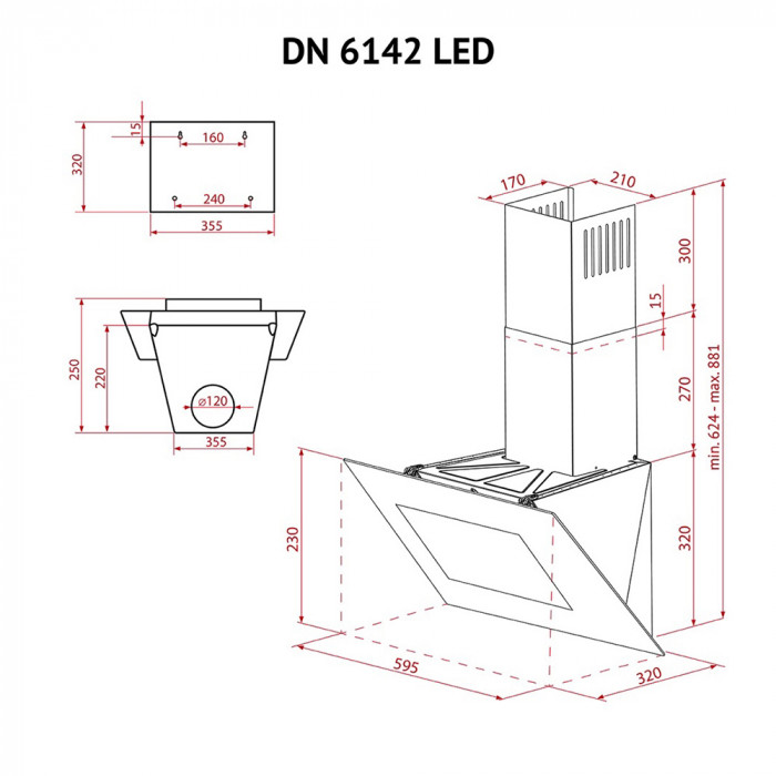 Витяжка декоративна похила PERFELLI DN 6142 BL LED
