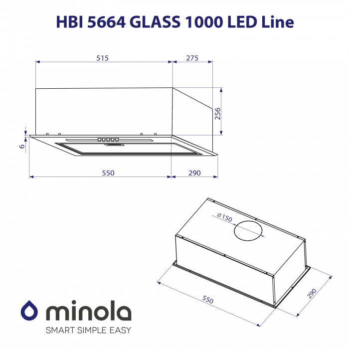 Витяжка повновбудована MINOLA HBI 5664 WH GLASS 1000 LED Line