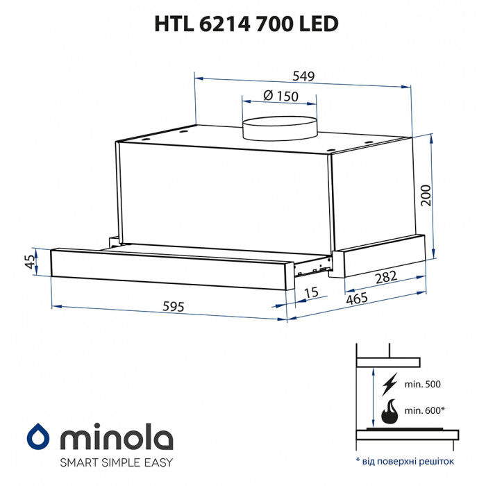 Витяжка телескопічна MINOLA HTL 6214 I 700 LED