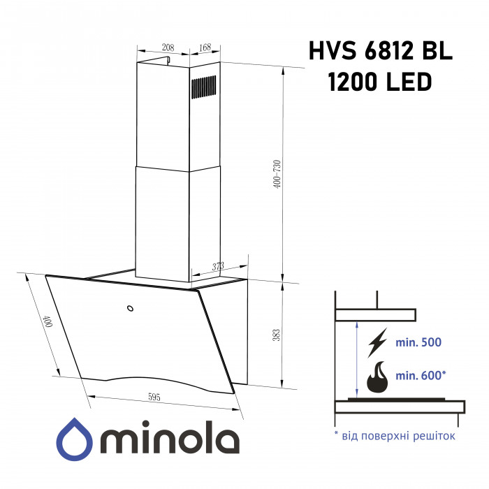 Витяжка декоративна похила MINOLA HVS 6812 BL 1200 LED