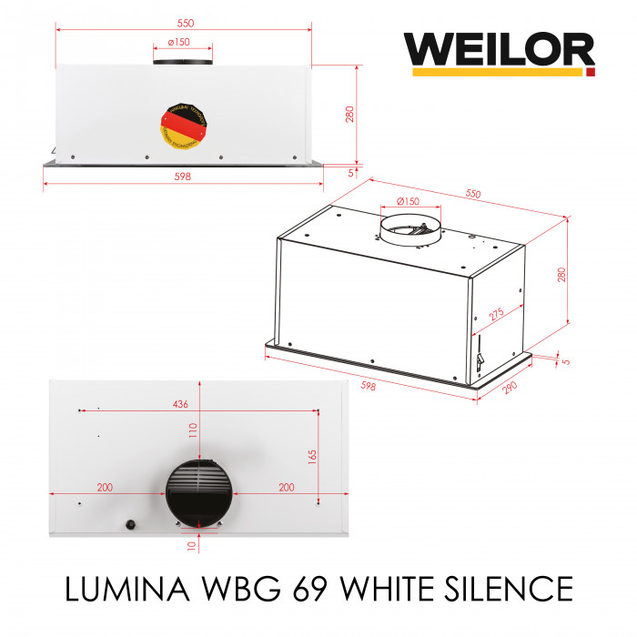 Витяжка повновбудована WEILOR LUMINA WBG 69 WHITE SILENCE