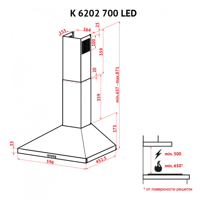 Витяжка купольна PERFELLI K 6202 WH 700 LED