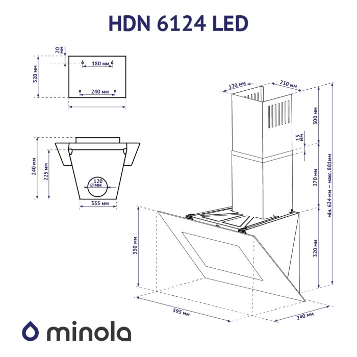 Витяжка декоративна похила MINOLA HDN 6124 BL LED