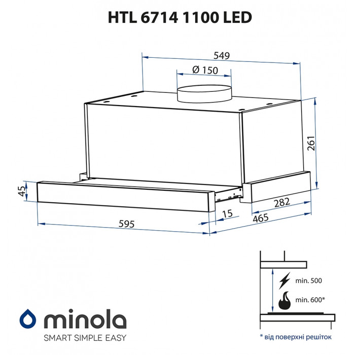 Витяжка телескопічна MINOLA HTL 6714 I 1100 LED