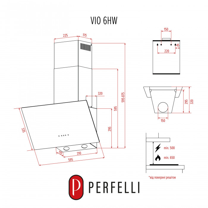 Витяжка декоративна похила PERFELLI VIO 6HW NERO