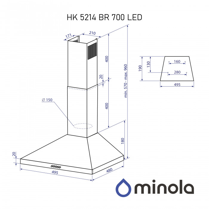 Витяжка купольна Minola HK 5214 BR 700 LED