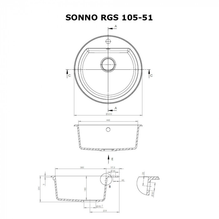Мийка кухонна гранітна PERFELLI SONNO RGS 105-51 SAND