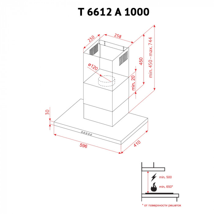Витяжка декоративна Т-подібна PERFELLI T 6612 A 1000 BL LED