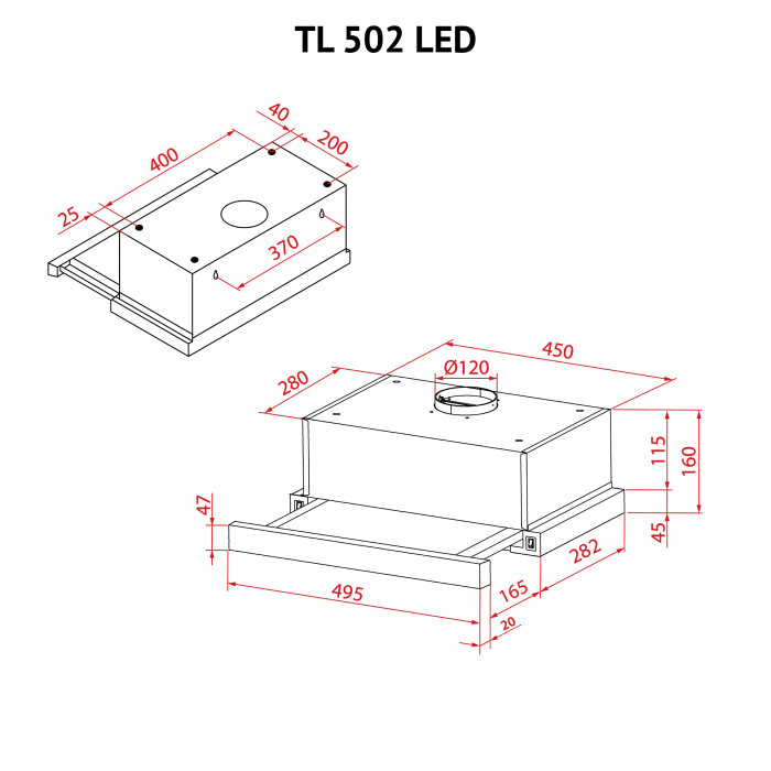 Витяжка телескопічна PERFELLI TL 502 I LED