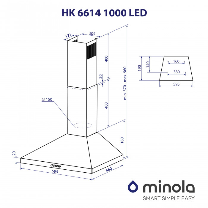 Витяжка купольна MINOLA HK 6614 BL 1000 LED
