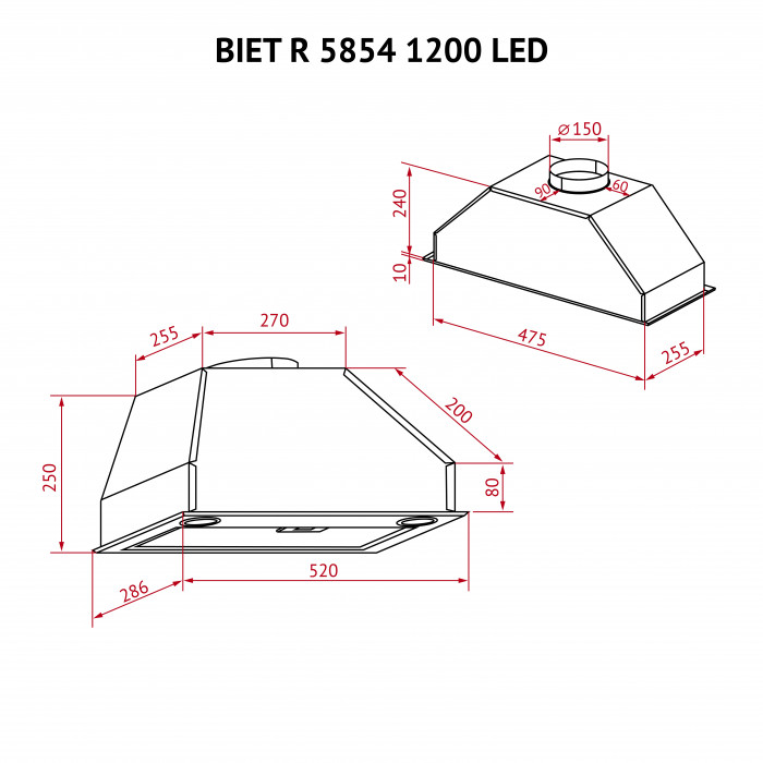 Витяжка повновбудована PERFELLI BIET R 5854 I 1200 LED