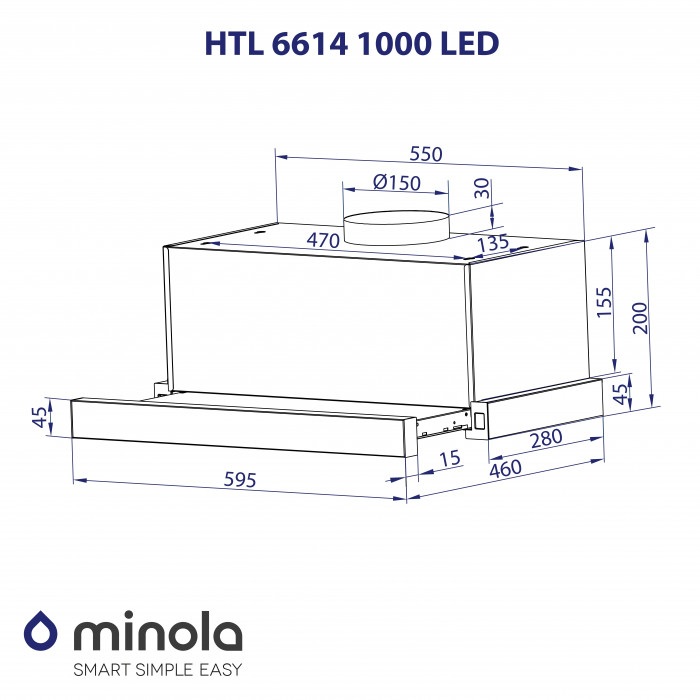 Витяжка телескопічна MINOLA HTL 6614 BLF 1000 LED