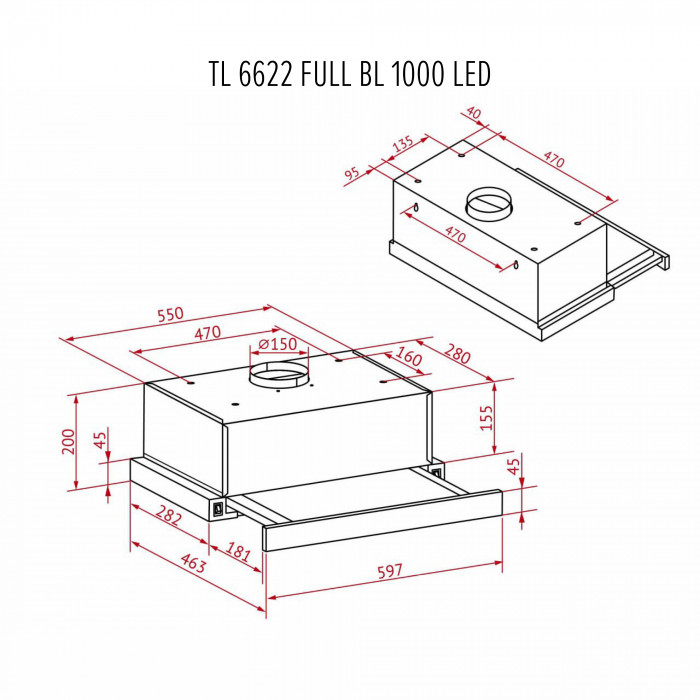 Витяжка телескопічна PERFELLI TL 6622 Full BL 1000 LED