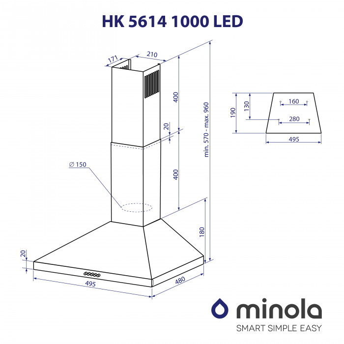 Витяжка купольна MINOLA HK 5614 I 1000 LED