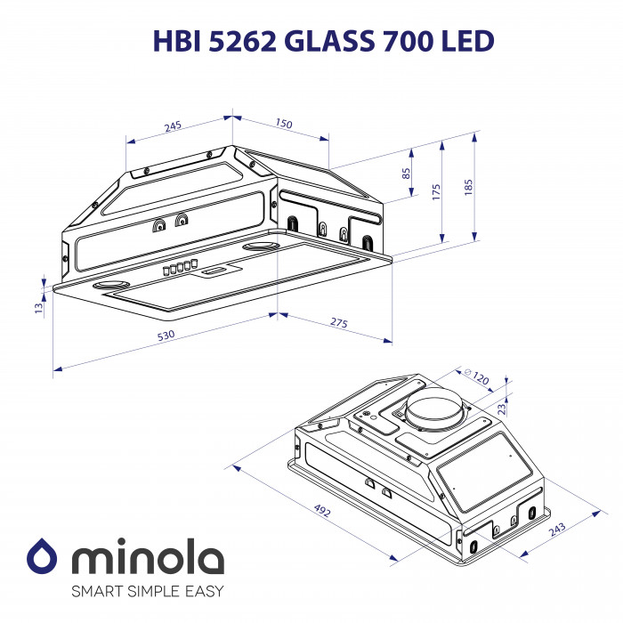 Витяжка повновбудована MINOLA HBI 5262 BL GLASS 700 LED
