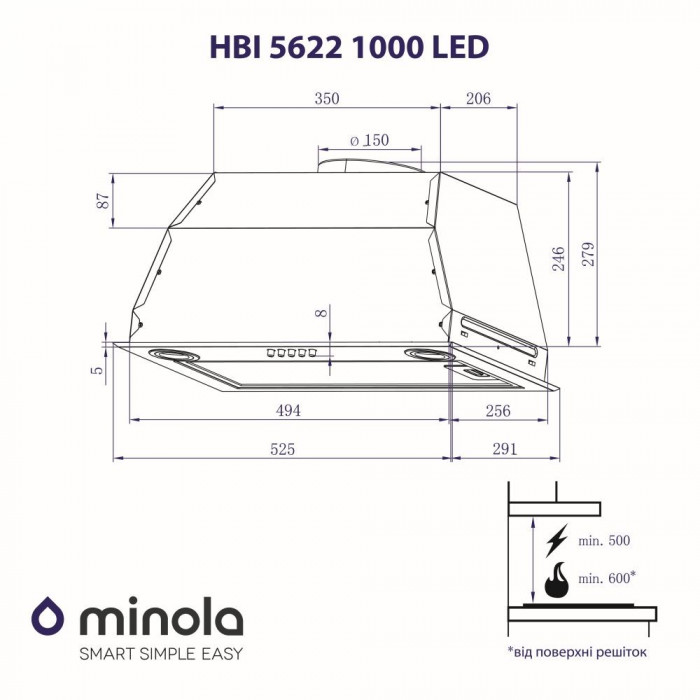 Витяжка повновбудована MINOLA HBI 5622 I 1000 LED